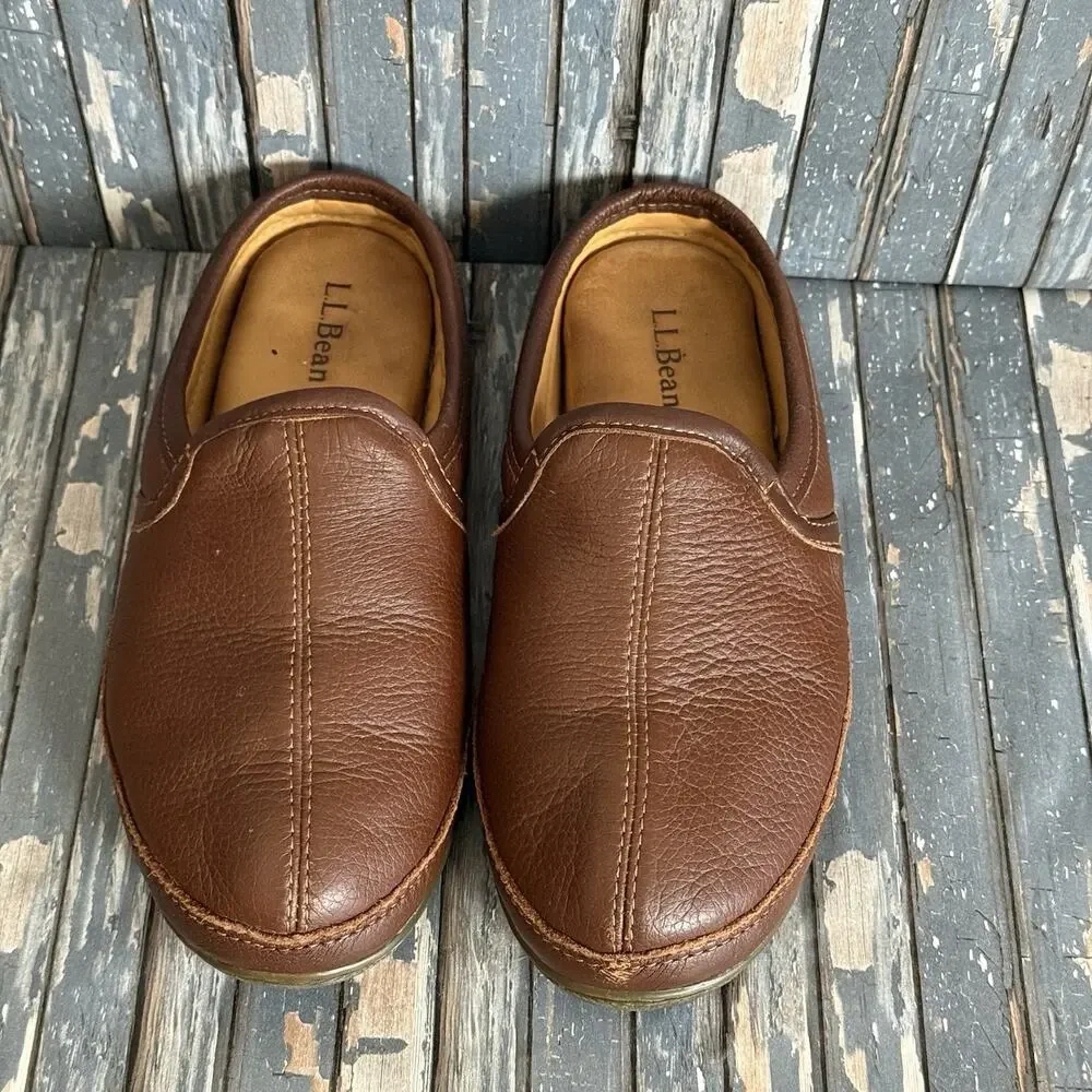 LL Bean Elkhide Scuff Slippers Men Size 7 Brown Leather Padded Comfort 272349